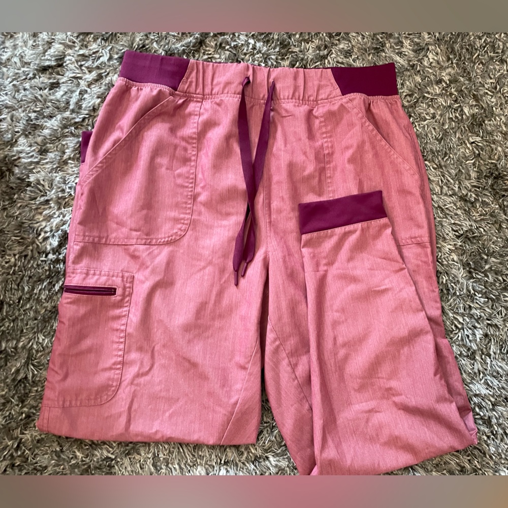 ADAR Pink Scrub Pants with Deep Magenta Waistband